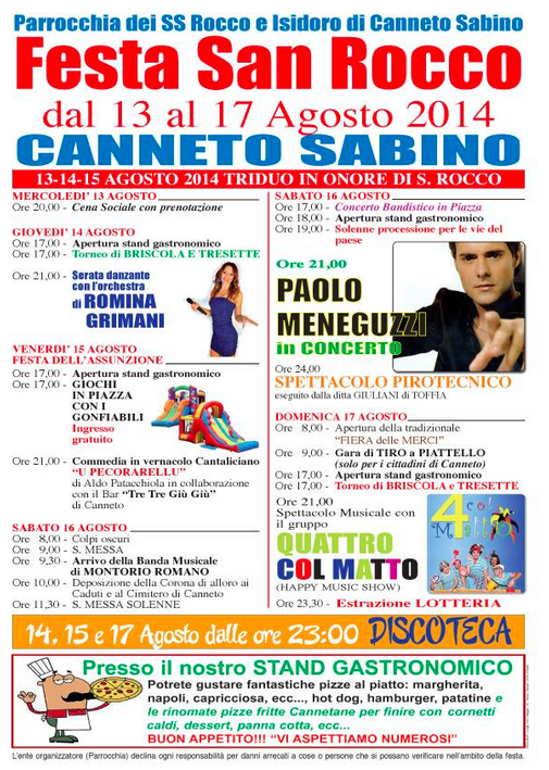 Festeggiamenti San Rocco - Canneto Sabino (RI) - 14/17 Agosto 2014